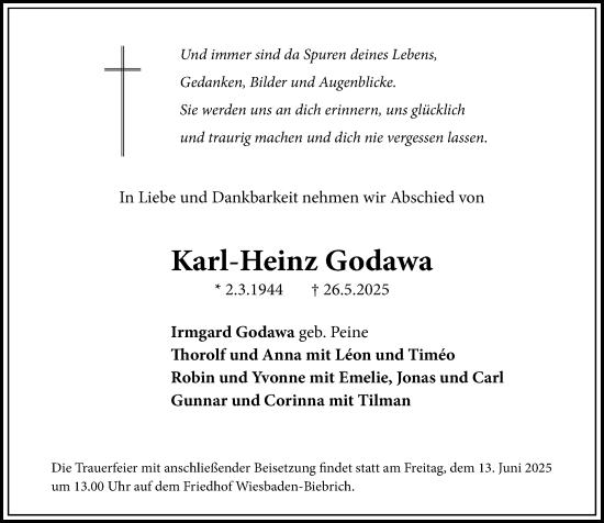 Traueranzeige von Karl-Heinz Godawa von Wiesbadener Kurier