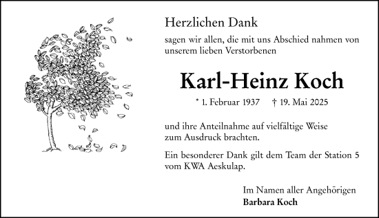 Traueranzeige von Karl-Heinz Koch von Hinterländer Anzeiger