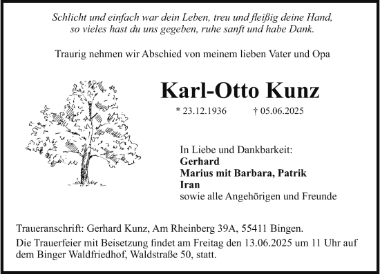 Traueranzeige von Karl-Otto Kunz von Allgemeine Zeitung Rheinhessen-Nahe