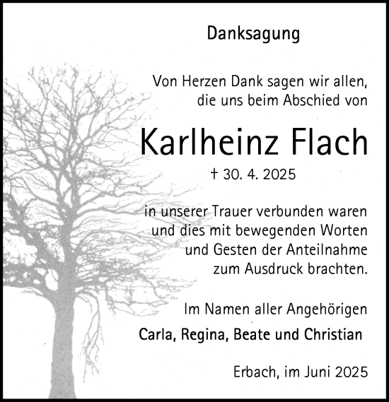 Traueranzeige von Karlheinz Flach von Odenwälder Echo