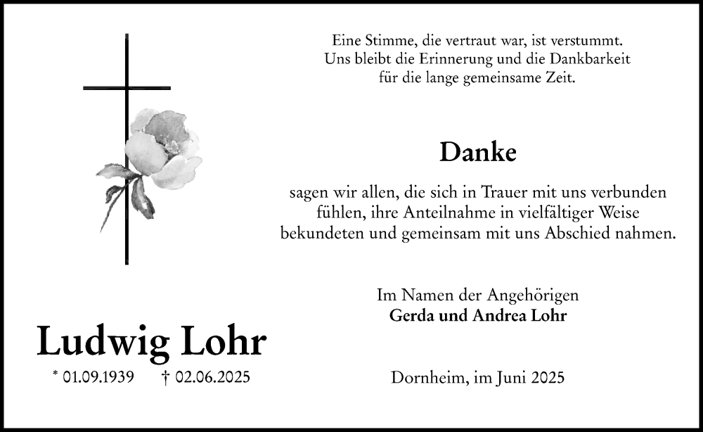  Traueranzeige für Ludwig Lohr vom 28.06.2025 aus Groß-Gerauer Echo