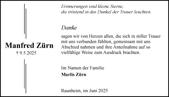 Traueranzeige von Manfred Zürn von Rüsselsheimer Echo