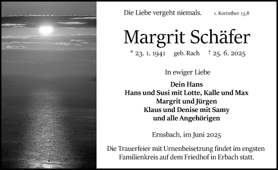 Traueranzeige von Margrit Schäfer von Odenwälder Echo
