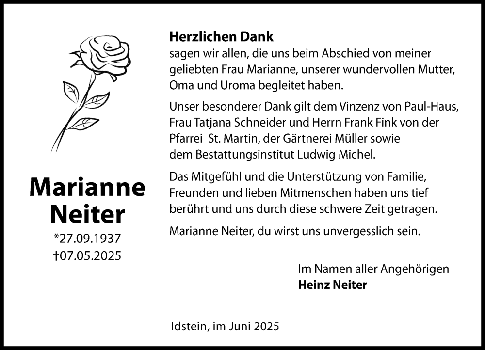  Traueranzeige für Marianne Neiter vom 21.06.2025 aus Idsteiner Land/Untertaunus
