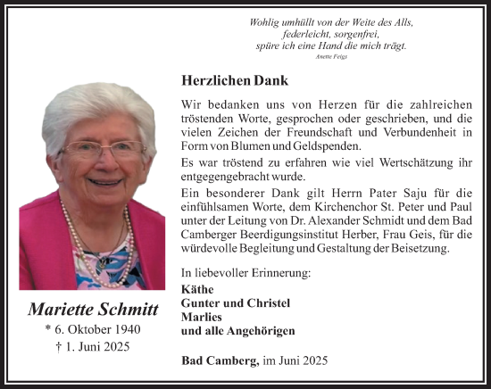 Traueranzeige von Mariette Schmitt von Camberger Anzeiger