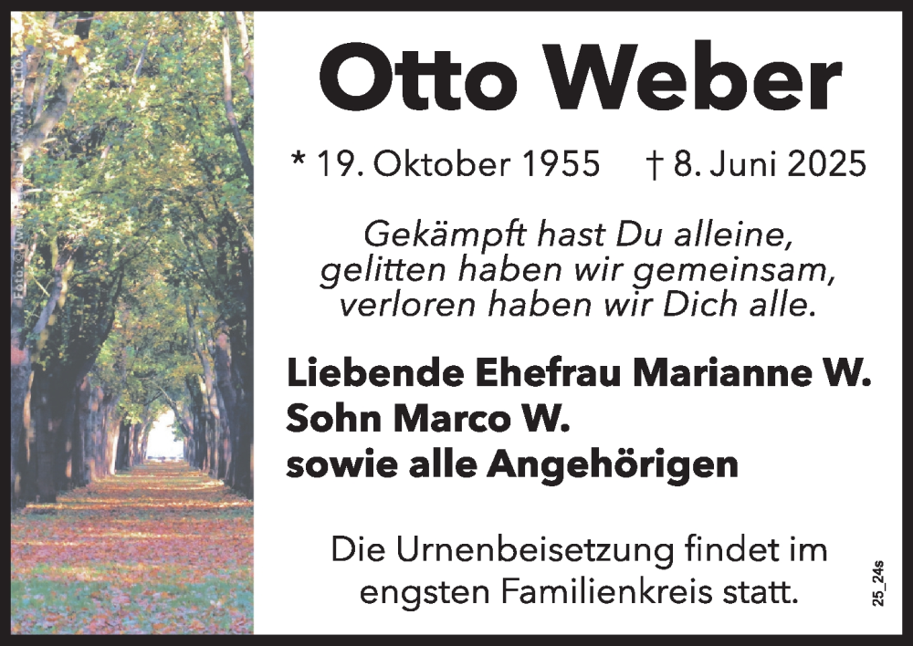  Traueranzeige für Otto Weber vom 14.06.2025 aus Wormser Zeitung