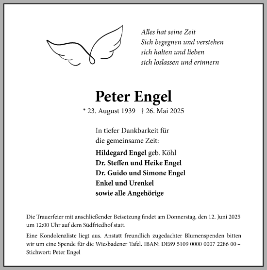 Traueranzeige von Peter Engel von Wiesbadener Kurier