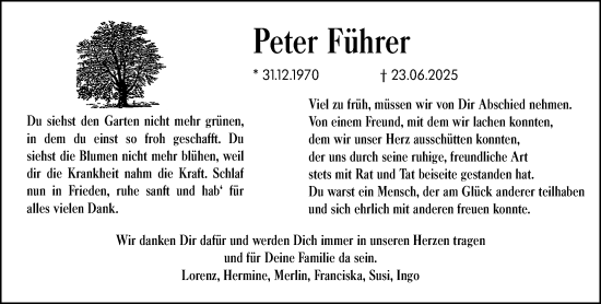 Traueranzeige von Peter Führer von Hinterländer Anzeiger
