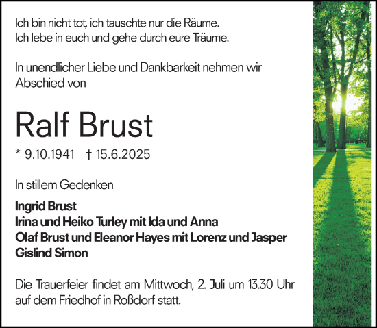 Traueranzeige von Ralf Brust von Darmstädter Echo