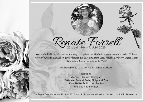 Traueranzeige von Renate Forrell von Allgemeine Zeitung Mainz