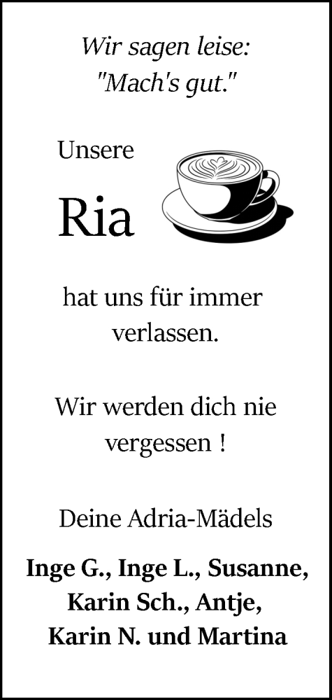 Traueranzeige von Ria Uhrig von Odenwälder Echo