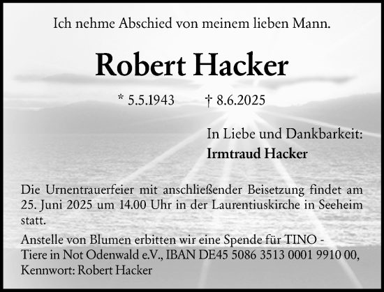 Traueranzeige von Robert Hacker von Darmstädter Echo