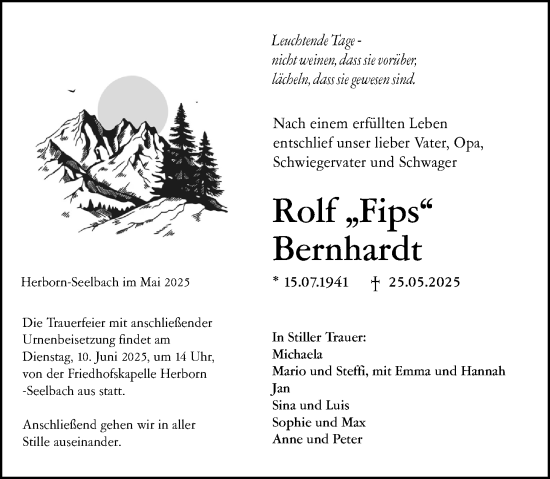 Traueranzeige von Rolf Bernhardt von Dill Block
