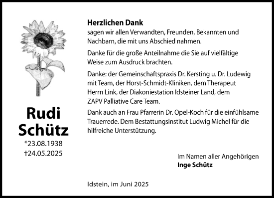 Traueranzeige von Rudi Schütz von Idsteiner Land/Untertaunus