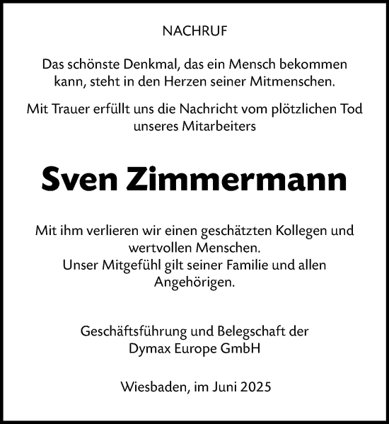 Traueranzeige von Sven Zimmermann von Wiesbadener Kurier