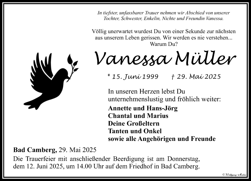  Traueranzeige für Vanessa Müller vom 12.06.2025 aus Camberger Anzeiger