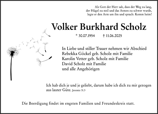 Traueranzeige von Volker Scholz von Odenwälder Echo