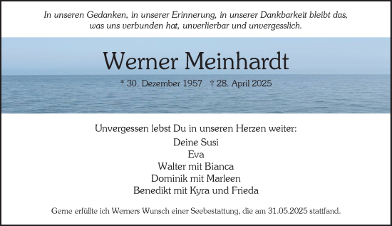 Traueranzeige von Werner Meinhardt von Wiesbadener Kurier
