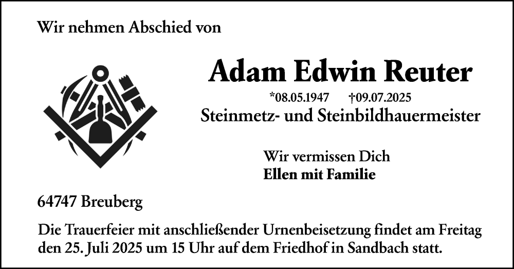  Traueranzeige für Adam  Reuter vom 19.07.2025 aus Odenwälder Echo