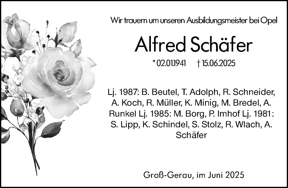  Traueranzeige für Alfred Schäfer vom 19.07.2025 aus Groß-Gerauer Echo