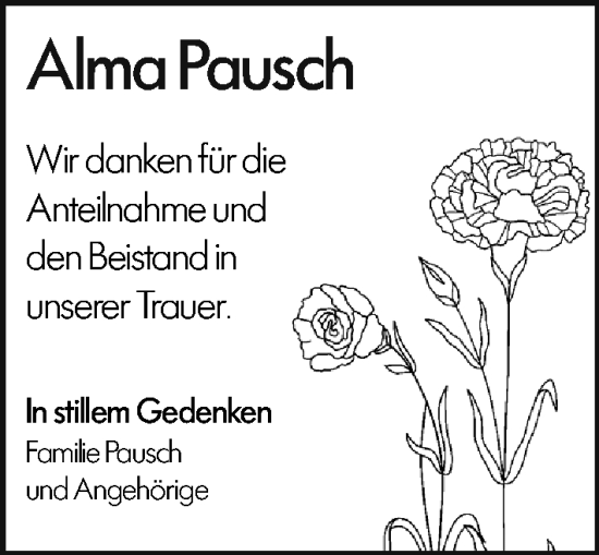 Traueranzeige von Alma Pausch von Wetzlarer Neue Zeitung