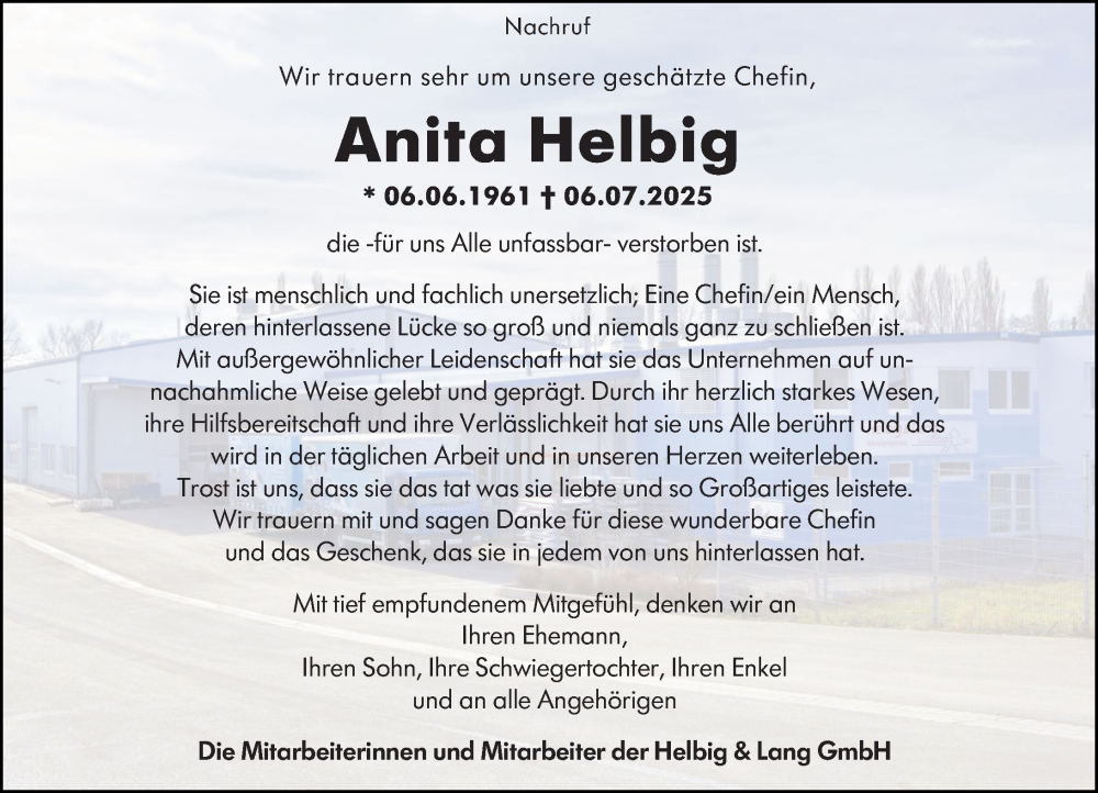  Traueranzeige für Anita Helbig vom 19.07.2025 aus Wormser Zeitung