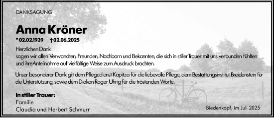 Traueranzeige von Anna Kröner von Hinterländer Anzeiger