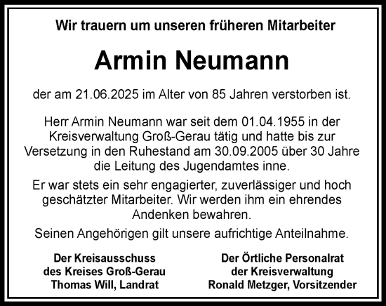 Traueranzeige von Armin Neumann von Groß-Gerauer Echo