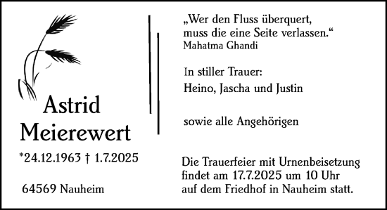 Traueranzeige von Astrid Meierewert von Rüsselsheimer Echo