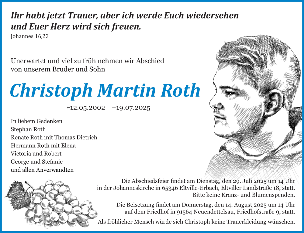  Traueranzeige für Christoph Martin Roth vom 26.07.2025 aus Wiesbadener Kurier