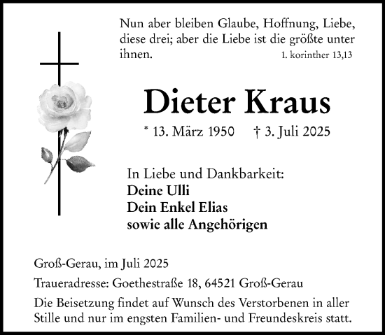 Traueranzeige von Dieter Kraus von Groß-Gerauer Echo
