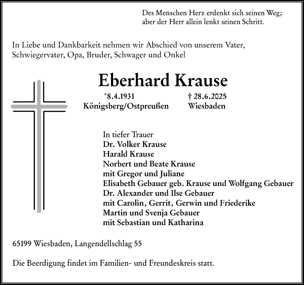  Traueranzeige für Eberhard Krause vom 05.07.2025 aus Wiesbadener Kurier