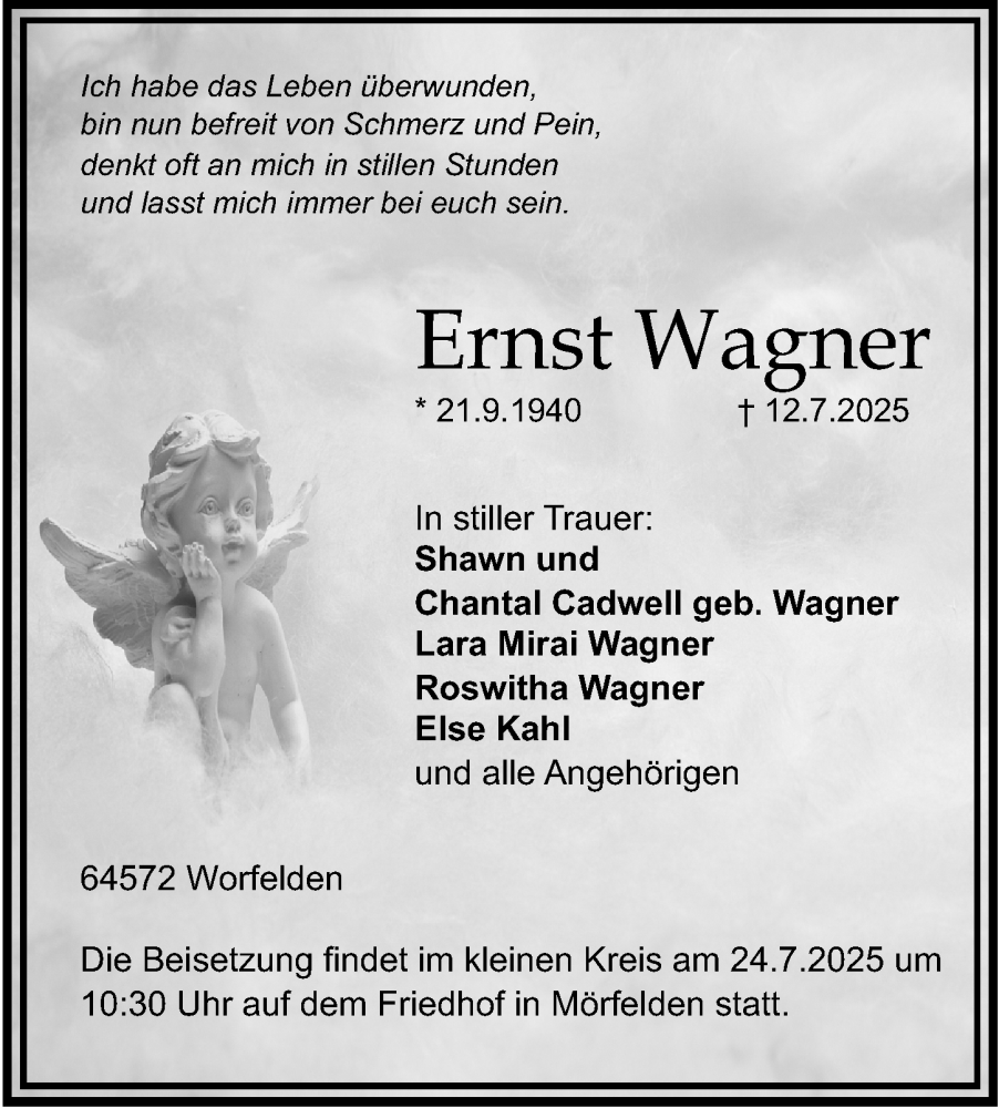  Traueranzeige für Ernst Wagner vom 22.07.2025 aus Groß-Gerauer Echo
