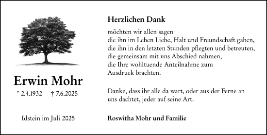 Traueranzeige von Erwin Mohr von Idsteiner Land/Untertaunus