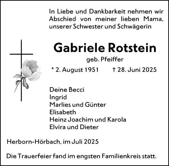 Traueranzeige von Gabriele Rotstein von Dill Block
