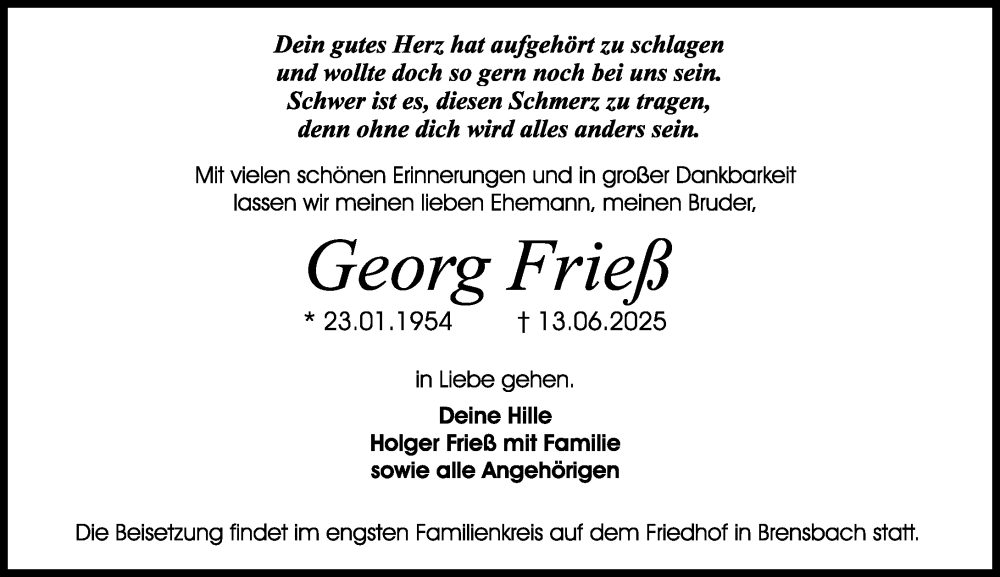  Traueranzeige für Georg Frieß vom 05.07.2025 aus Odenwälder Echo