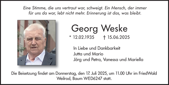 Traueranzeige von Georg Weske von Idsteiner Land/Untertaunus
