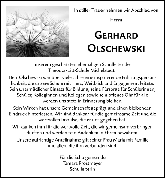 Traueranzeige von Gerhard Olschewski von Odenwälder Echo
