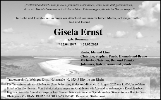 Traueranzeige von Gisela Ernst von Wiesbadener Kurier