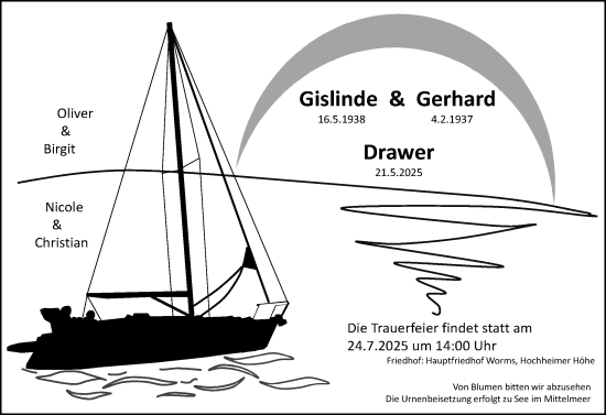 Traueranzeige von Gislinde Drawer von Wormser Zeitung