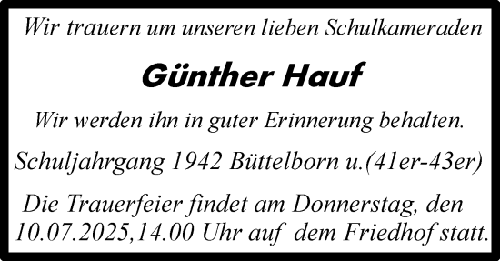 Traueranzeige von Günther Hauf von Groß-Gerauer Echo