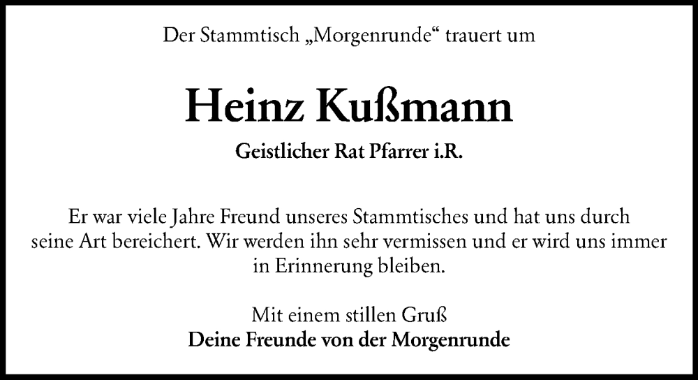  Traueranzeige für Heinz Kußmann vom 09.07.2025 aus Odenwälder Echo