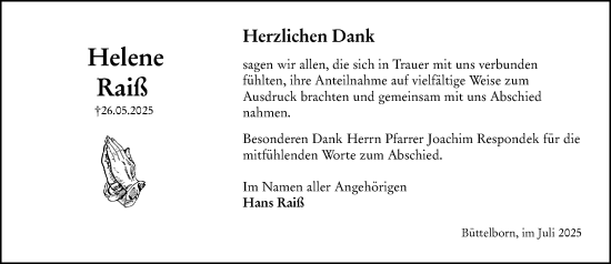 Traueranzeige von Helene Raiß von Groß-Gerauer Echo