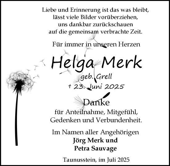Traueranzeige von Helga Merk von Idsteiner Land/Untertaunus