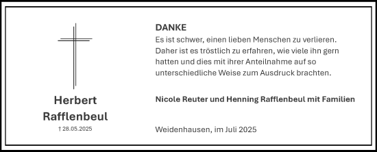 Traueranzeige von Herbert Rafflenbeul von Hinterländer Anzeiger