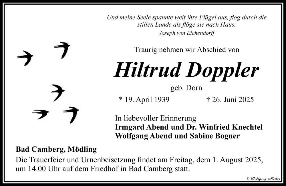  Traueranzeige für Hiltrud Doppler vom 24.07.2025 aus Camberger Anzeiger