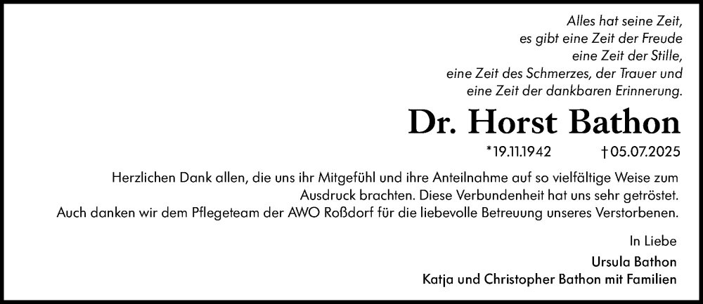  Traueranzeige für Horst Bathon vom 26.07.2025 aus Darmstädter Echo