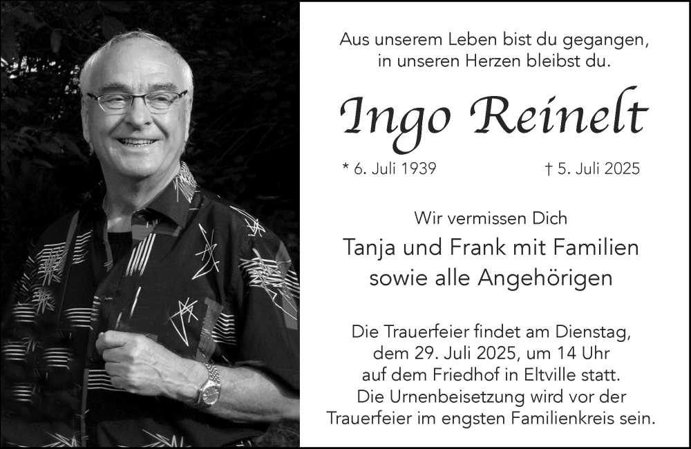  Traueranzeige für Ingo Reinelt vom 19.07.2025 aus Wiesbadener Kurier