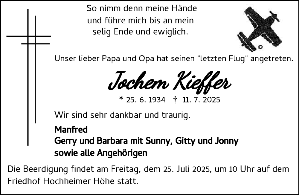  Traueranzeige für Jochem Kieffer vom 23.07.2025 aus Wormser Zeitung