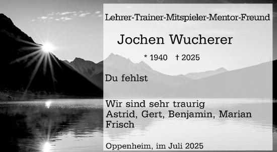 Traueranzeige von Jochen Wucherer von Allgemeine Zeitung Mainz